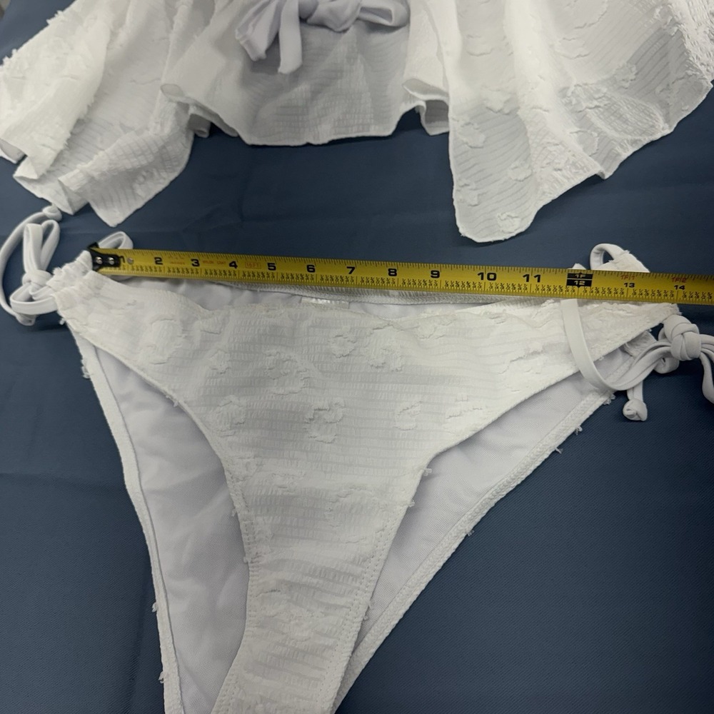 Sheer Two Piece Swim Suit White Gauze Textured Open Back New SHEIN   Large - Picture 6 of 8